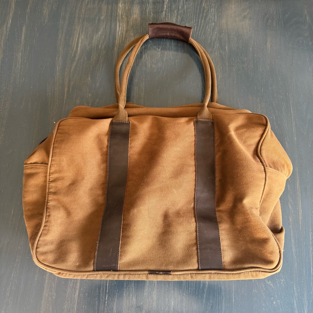 Brown canvas duffle bag with leather details - Picture 1 of 5